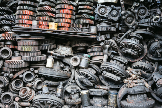 Pile of metal cogs at a repair shop, Bangkok, Thailand