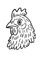Stylized Chicken Head Illustration: Vector Graphic, Black and White, Farm Animal, Poultry, Rooster, Hen, Agriculture, Food, Isolated, Cartoon Style, Design Element, Mascot, Logo, Icon, Symbol, Modern