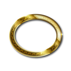 Elegant golden ring with intricate patterns and sparkling highlights against a dark background symbolizing luxury wealth and timeless beauty