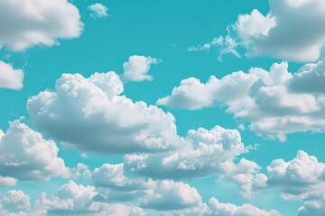 Fluffy White Clouds Floating In A Vibrant Blue Sky With Natural Light