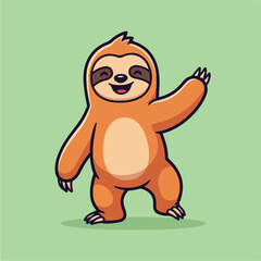 Obraz premium Cute Happy Sloth Waving Hand Cartoon Vector Icon Illustration.