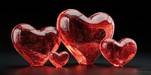 Sparkling Red Hearts Arrangement Against Black Background Emphasizing Love Valentine's Day Concept