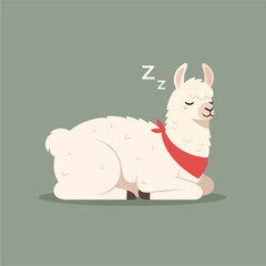Obraz premium Cute sleeping llama with red bandana vector illustration.