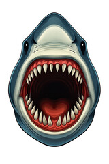 Naklejka premium Cartoon Great White Shark with Open Mouth and Sharp Teeth Illustration - Vector Image of a Predatory Marine Animal Ready to Attack with Jaws Wide Open and Threatening Stance - Digital Art