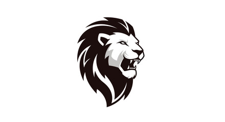 Bold black and white lion head logo design on a plain white background