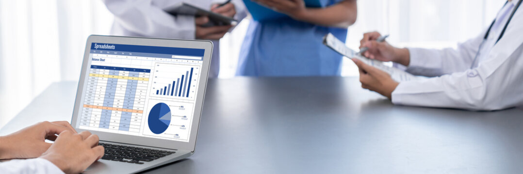 Spreadsheet document information financial startup concept. data and graphs in spreadsheet documents for online analysis project dashboard accounting digital brisk