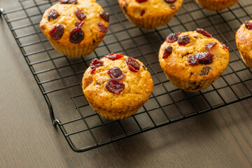 festive cranberry and orange muffin close-up