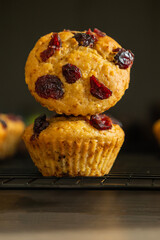 festive cranberry and orange muffin close-up