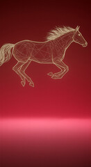 Wireframe Geometric Horse Illustration on Dark Red Background - Digital Art