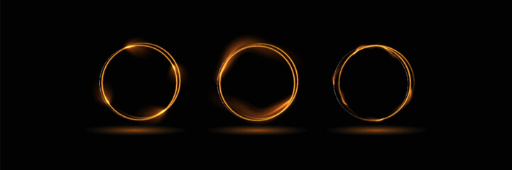 Modern magic witchcraft circle with runes. Ethereal fire portal sign with strange flame spark. Decor elements for magic doctor, shaman, medium. Luminous trail effect on transparent background. © kume111000