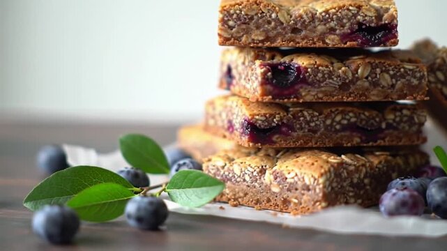 Delicious blueberry oat bars with fresh berries, perfect for a healthy breakfast, dessert
