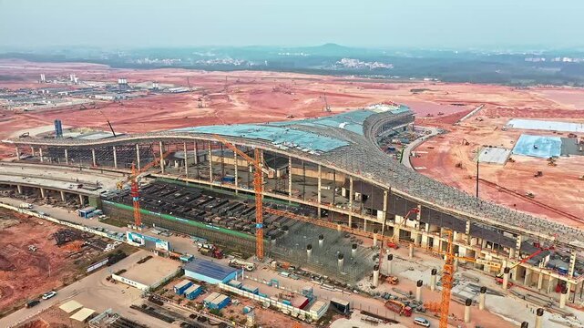 Wuchuan Airport Construction Site in Zhanjiang China Aerial View of Modern Terminal Building Development