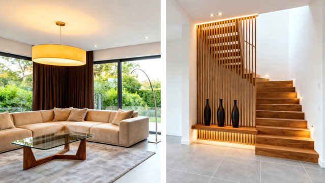 Experience modern luxury living in this beautifully designed home with stylish stairway and inviting living room bathed in natural light