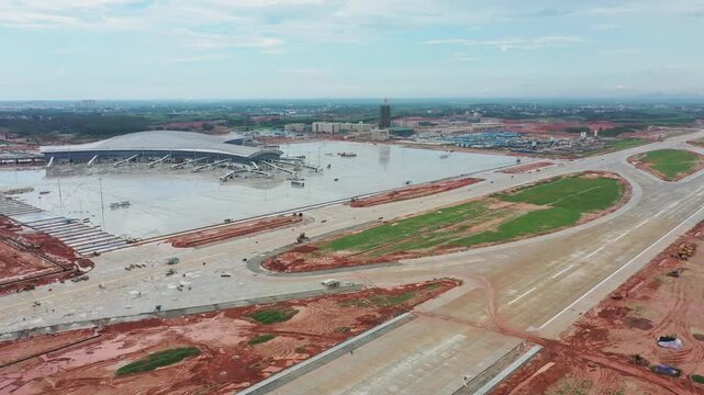 Aerial View of Wuchuan Airport Construction and Runway in Zhanjiang, China