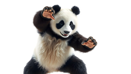 panda doing karate pose on transparent background