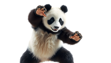 panda doing karate pose on transparent background