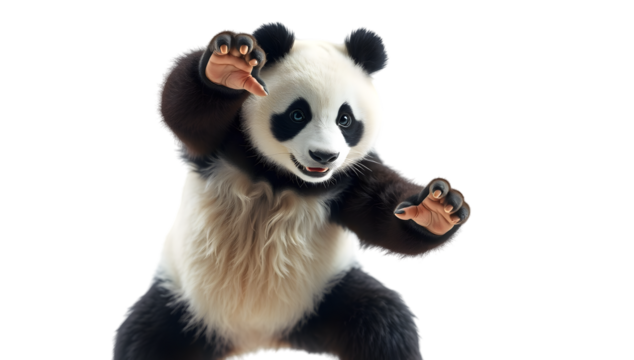 panda doing karate pose on transparent background