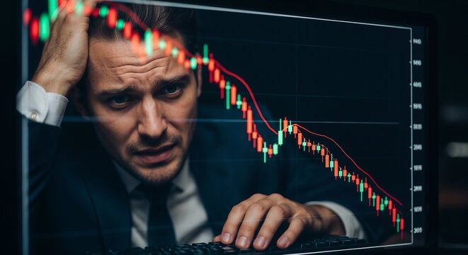 Businessman looking stressed while analyzing stock market decline  