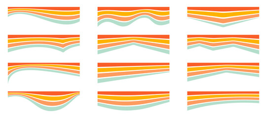 Rainbow retro header with colored lines for banner. Abstract vintage geometric stripes for template and poster. Dynamic playful border and divider. Vector footer and headline
