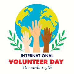 International volunteer day hands reaching up in front of globe isolated on