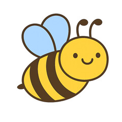 Obraz premium Cute Cartoon Bee Illustration: Vector Image for Children's Books, Educational Materials, and Nature-Themed Designs. Featuring a Smiling Bee with Blue Wings and Striped Body. (200 Characters)