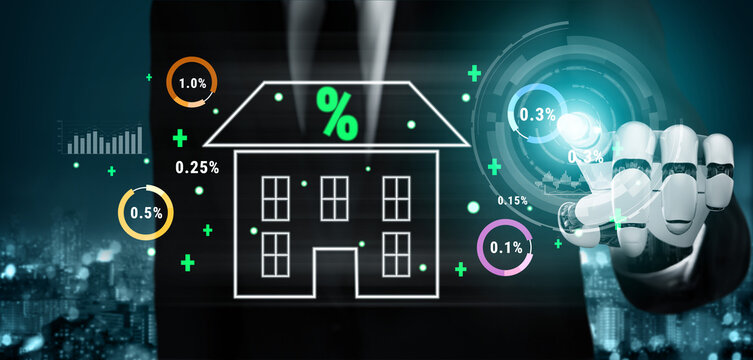 An AI analysis of real estate mortgage interest rates and the housing market. Using AI to predict property investment trends and home loan rates. Motif