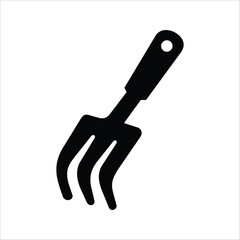 Simple black silhouette icon of a gardening fork, ideal for illustrating hand tools, soil cultivation, planting, weeding, and agricultural or home garden projects