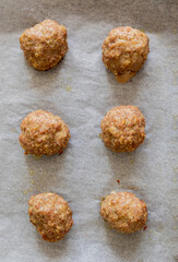 baked turkey meatballs in tray close-up