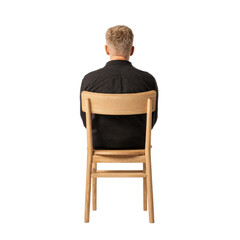 Person on wooden chair back view png seat png furniture png sitting png posture png human png lifestyle png casual png wood png transparent background image [memory:6]