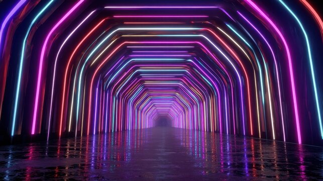 vibrant neon 2026 tunnel creating a futuristic digital landscape for celebrations
