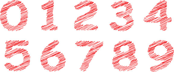 Stylized Number  in Red Scribble Isolated on White Background.