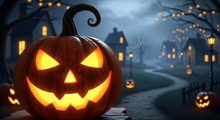 Halloween Pumpkin Glowing in the Dark Against a Spooky Background