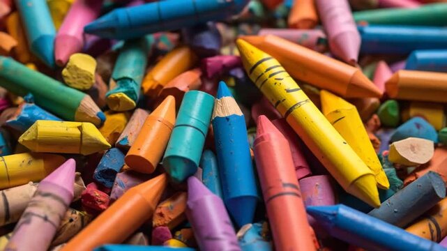 Close-up of various colored drawing crayons. Intricate detail, soft focus, colorful, artistic