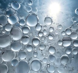 Macro photo of trapped air bubbles and patterns in transparent frozen ice