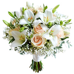 Obraz premium Elegant white flower bouquet with lilies and roses on white background