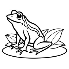 A stylized white frog silhouette sits on lily pads against a black background isolated on white background isolated on transparent background