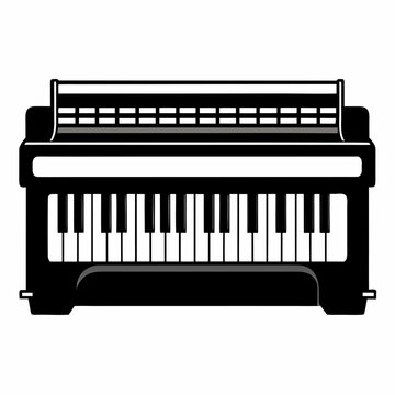 A black silhouette of a harmonium musical instrument isolated on white background isolated on transparent background