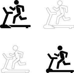 Treadmill Running Vector Icons: Gym Workout & Jogging Silhouette. Cardio Exercise, Indoor Fitness Machine Pictograms
