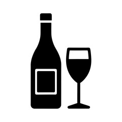 Wine Bottle and Glass Simple Silhouette Vector.