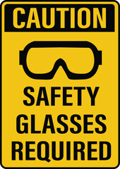 Safety glasses required beyond this point caution. Safety glasses required caution sign. Eye safety symbol. flat style.