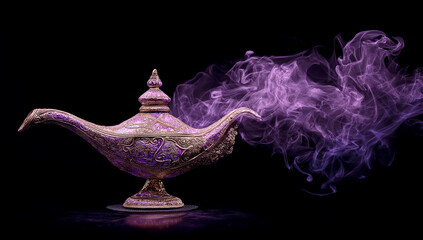 Magic Lamp with Purple Smoke Arabian Style Digital Painting