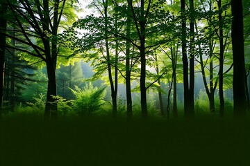 Obraz premium Generative AI tranquil forest scene with dappled sunlight filtering through trees.