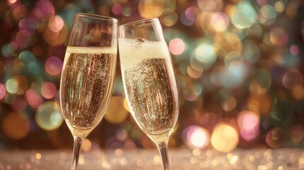 celebrating the dawn of 2026 two champagne glasses clink in a toast set against a backdrop of shimmering bokeh lights symbolizing joy and a bright new year