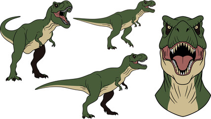 Fototapeta premium Tyrannosaurus Rex Illustrations: A Collection of Prehistoric Predator Images.