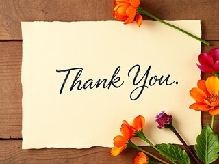 Handwritten card with elegant script reading 'Thank You' on textured paper, conveying sincere gratitude,  calligraphy,  vintage