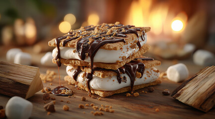 S’mores with Marshmallows and Chocolate in Warm Golden Hour Lighting