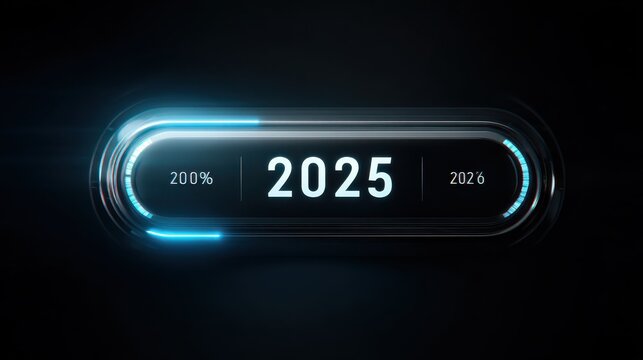 future is loading digital progress bar showing the transition from 2025 to 2026 at 70 percent concept for a new years goals and business planning