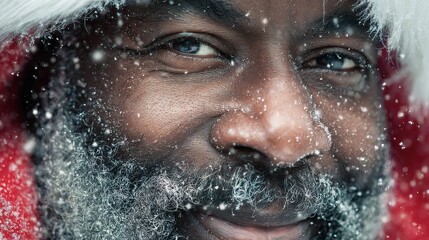 closeup portrait of black santa claus smiling in the snow  the warmth and joy of the holiday season generative ai