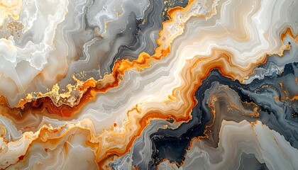 Fototapeta premium Abstract swirling pattern with grey, white and orange hues mimicking natural stone formations