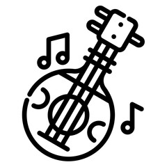Biwa. This is a vector single icon with a dashed line style. It is suitable for various purposes, including website design, mobile app design, and logo design.
